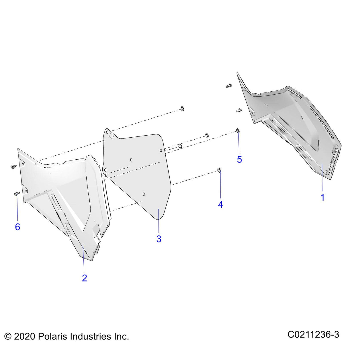 Polaris ATV Panel/Shield Assembly, Right, TPO, Genuine OEM Part 2636443-686, Qty 1