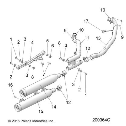 Indian Motorcycle Exhaust Pipe Assembly, Rear, Chrome, Genuine OEM Part 1263404-156, Qty 1