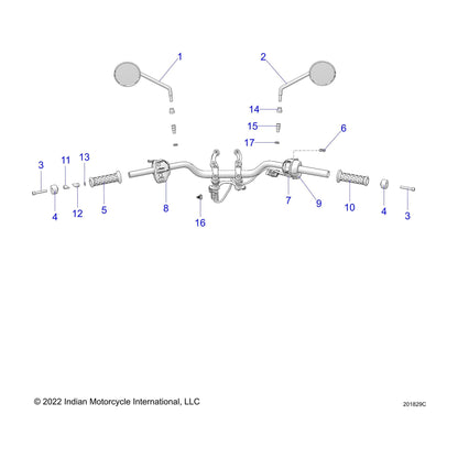 Indian Motorcycle Mirror Assembly, Left, Black, Indian FTR, Genuine OEM Part 2637543-463, Qty 1