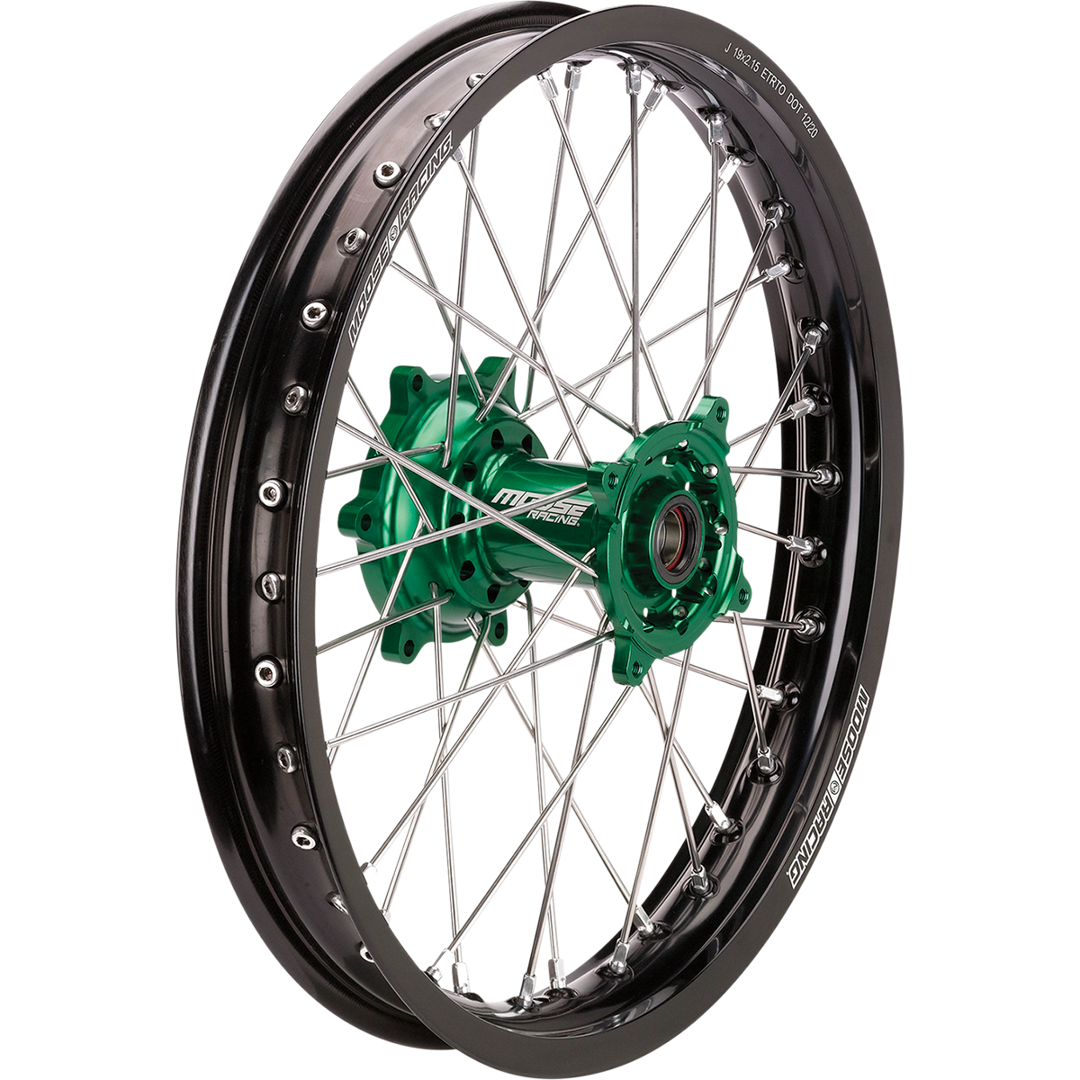 MOOSE OFFROAD Wheel Assembly - SX-1 - Complete - Rear - Black Wheel/Green Hub - 18x2.15 - Kawasaki KX KR-21518BKGN