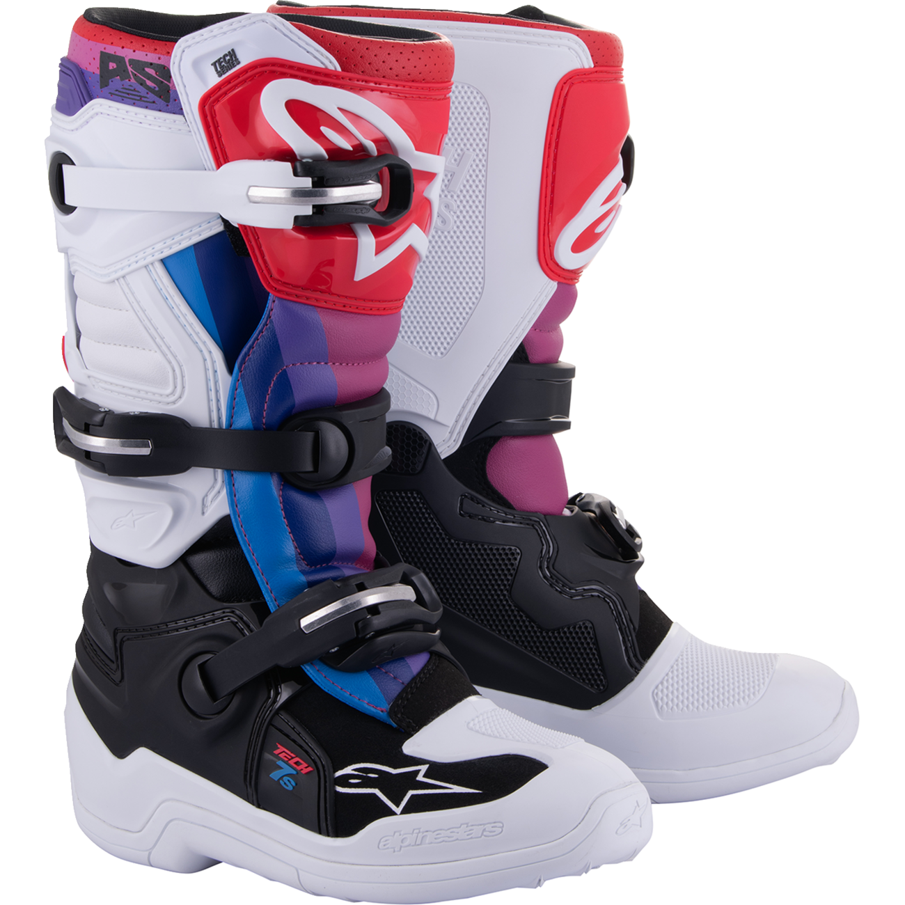 ALPINESTARS Youth Tech 7S Boots - White/Black/Rainbow - US 5 / EU 38 2015017-289-5