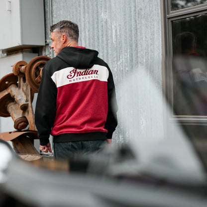 Indian Men's Script Logo Colorblock Hoodie, Red MD 2865620