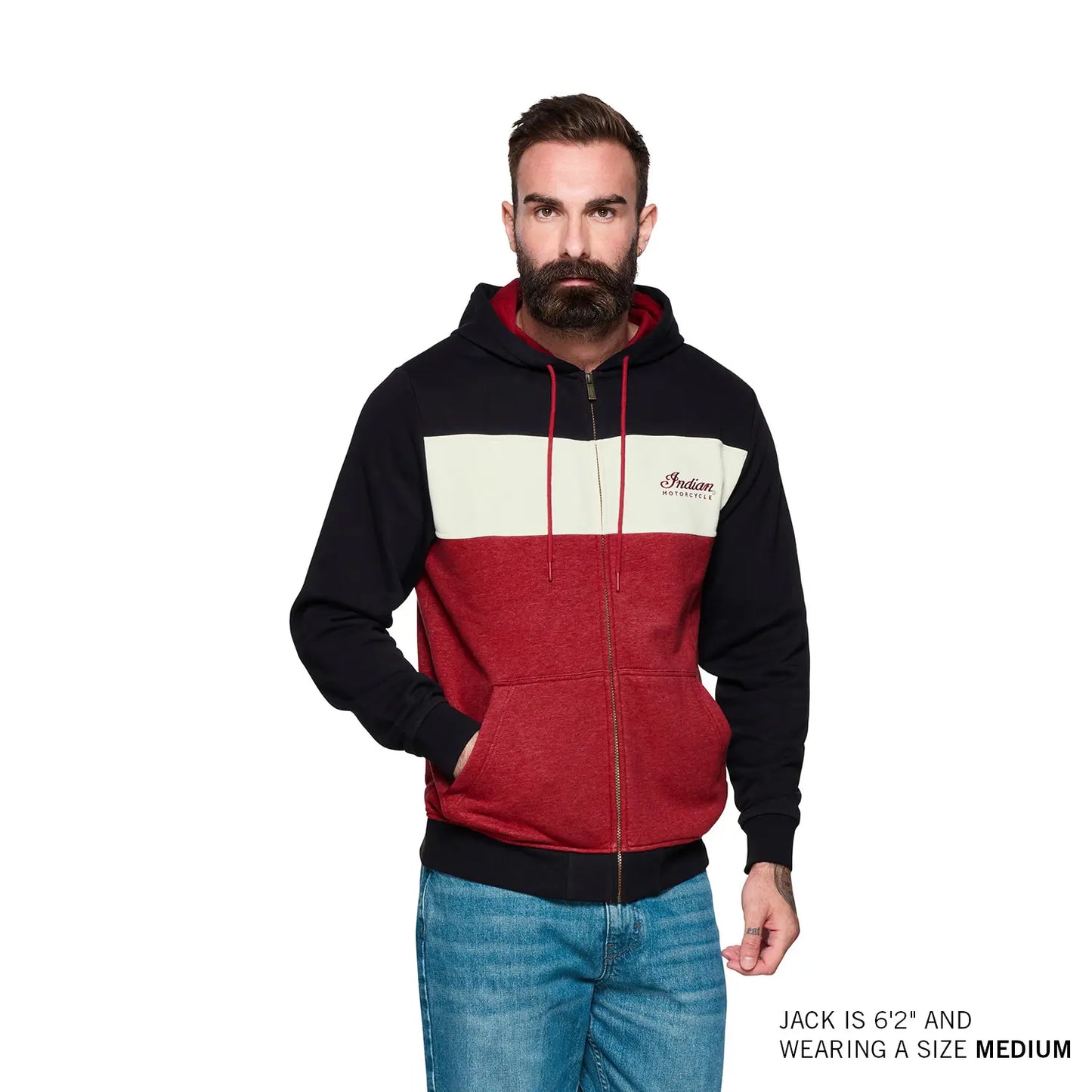 Indian Men's Script Logo Colorblock Hoodie, Red MD 2865620