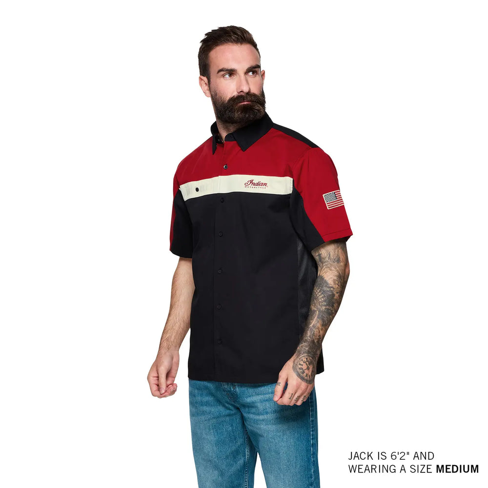 
                      
                        Indian Motorcycle Men's Headdress Colorblock Shop Shirt, Red - 2865623
                      
                    