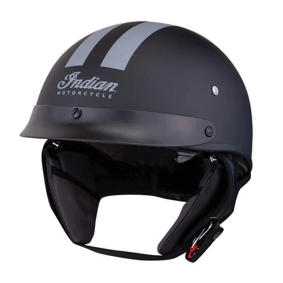 Indian Half Helmet with Gray Stripe, Black