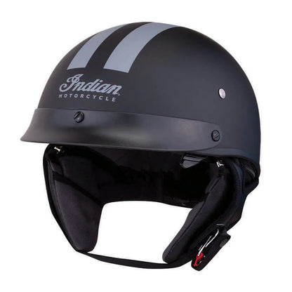 Indian Half Helmet with Gray Stripe, Black