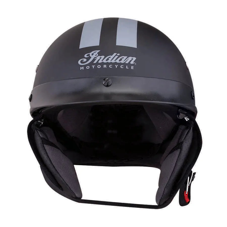 Indian Half Helmet with Gray Stripe, Black