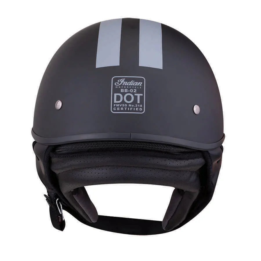 Indian Half Helmet with Gray Stripe, Black