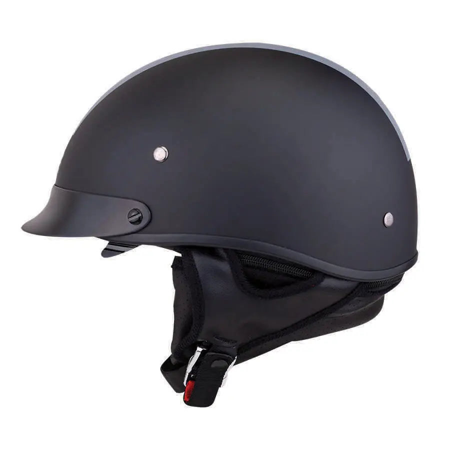Indian Half Helmet with Gray Stripe, Black