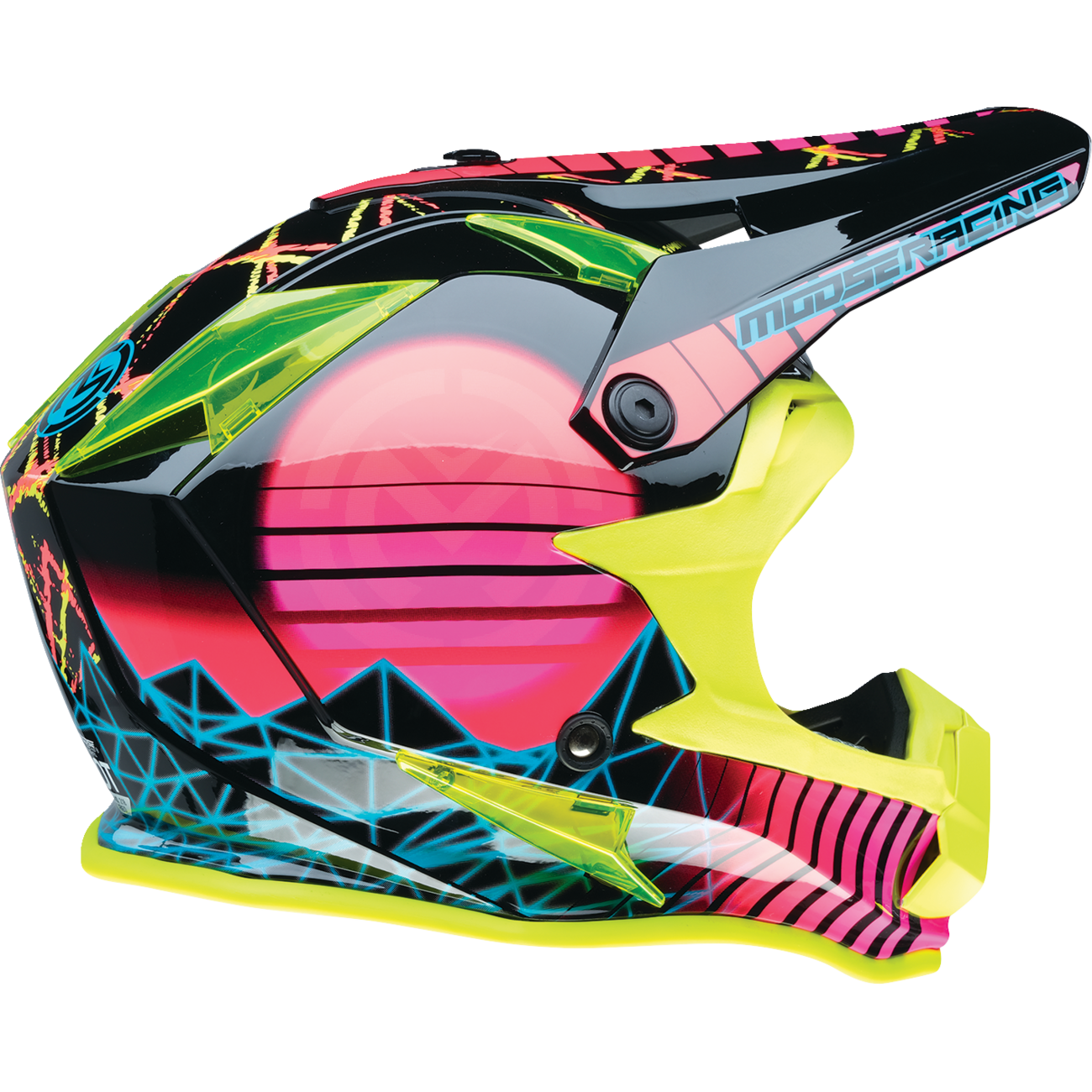 MOOSE OFFROAD Youth F.I. Helmet - Vaporwave - MIPS? - Black/Pink/Yellow - Medium 0111-1615