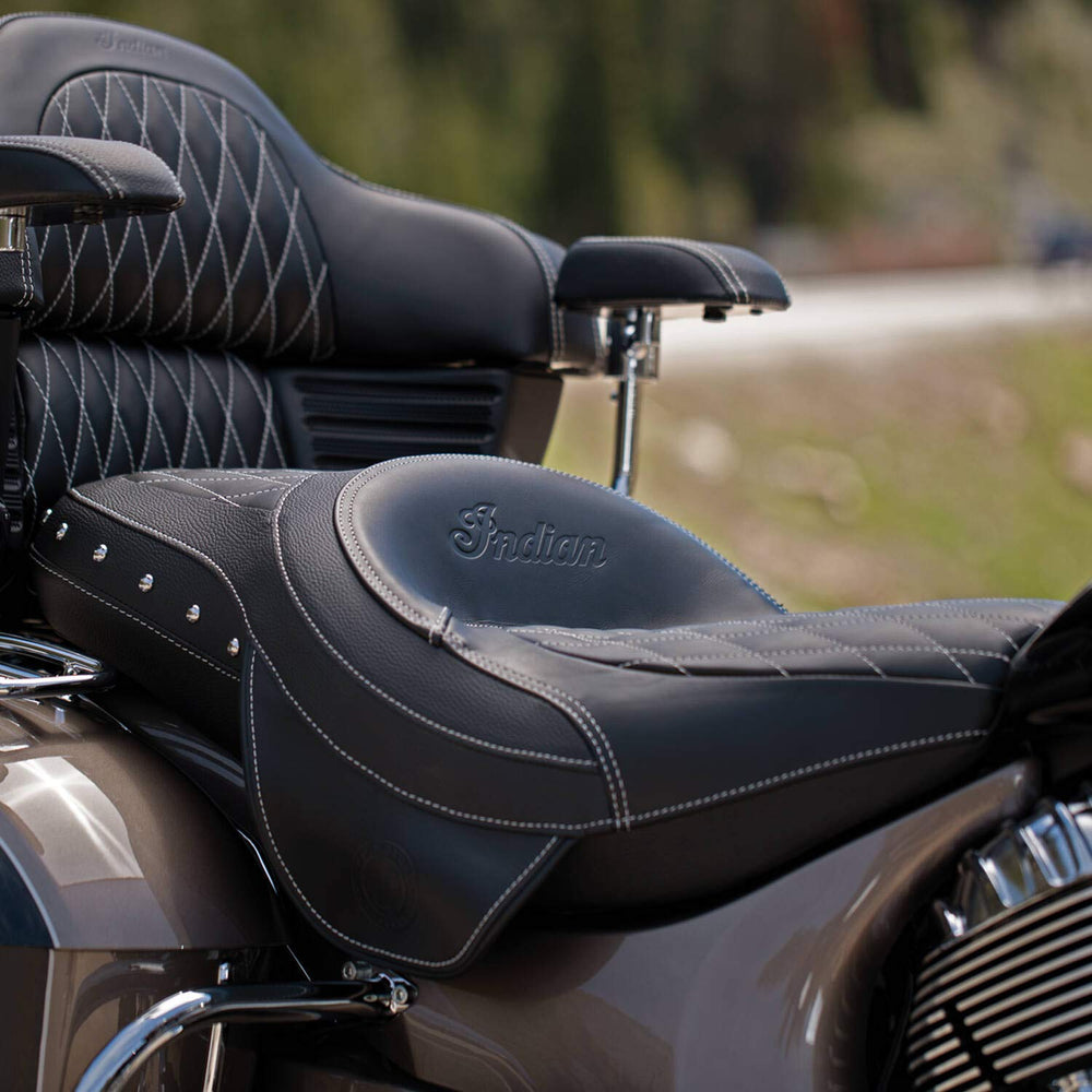 
                      
                        Indian Motorcycle Extended Reach Touring Heated Rider Passenger Seat, 2-Up, Black Genuine Leather, for Specific Chief, Chieftain, Springfield, Roadmaster Models, for Taller Riders - 2882423-02
                      
                    