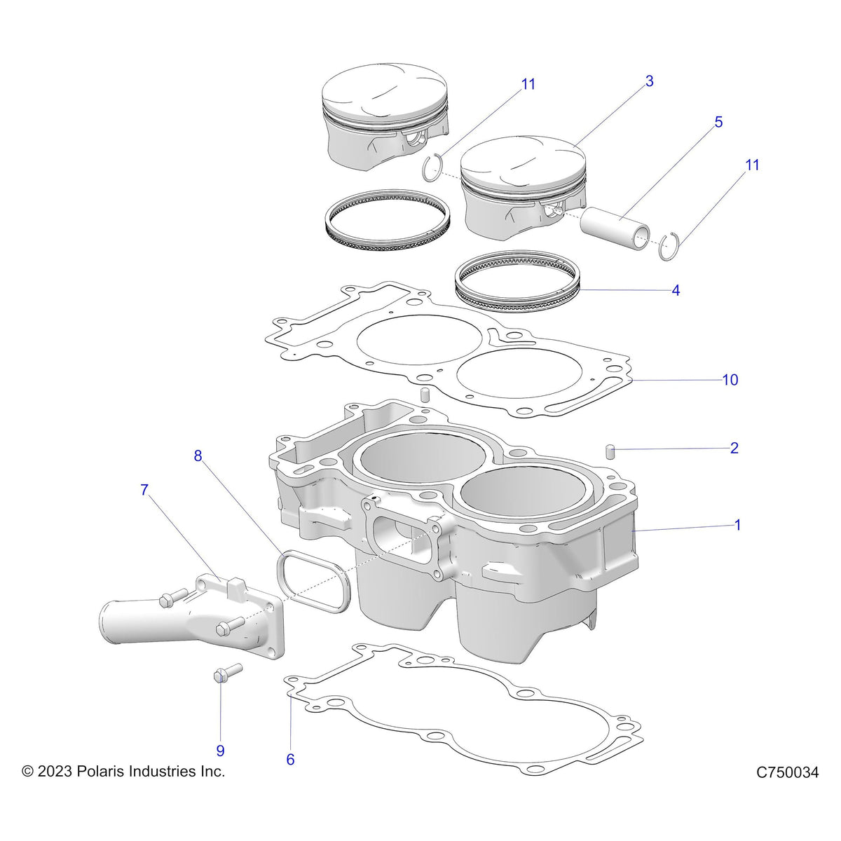 Polaris Ranger Piston Kit, Genuine OEM Part 2205244, Qty 1