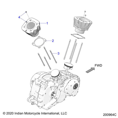 Indian Motorcycle Cylinder, 103.2 mm, Machined, Black, Genuine OEM Part 5140989, Qty 1