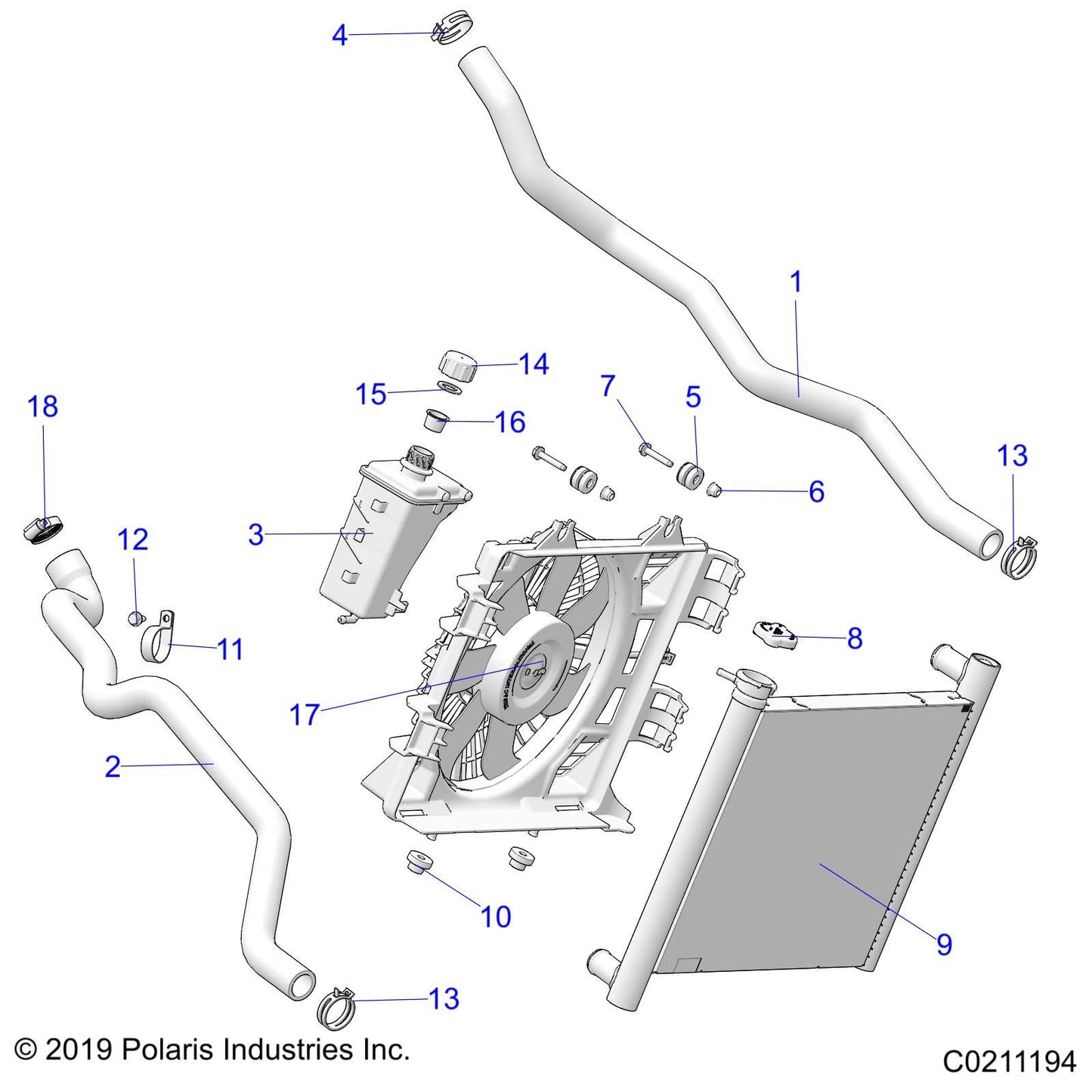 Polaris ATV ASM-RADIATOR,850 SPMN,LED [INCL. 3,4,8-10,18], Genuine OEM Part 1241437, Qty 1