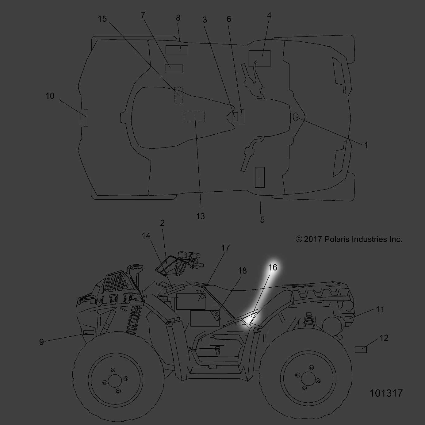 Polaris ATV Side Decal, Left, AWD, Genuine OEM Part 7187335, Qty 1