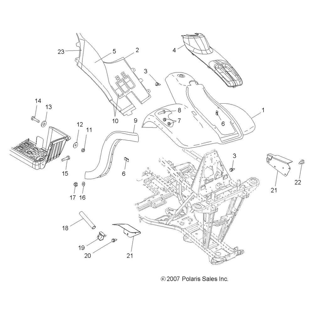 Polaris Off Road Mudflap Guard, Front, Left, Gloss Black, Genuine OEM Part 5431798-070, Qty 1