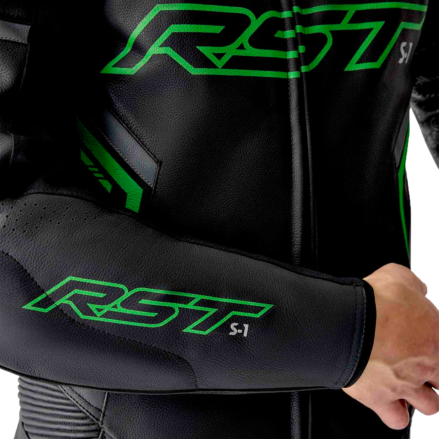 S1 D3o Suit Blk/Gry/Flo Grn Leather Lg