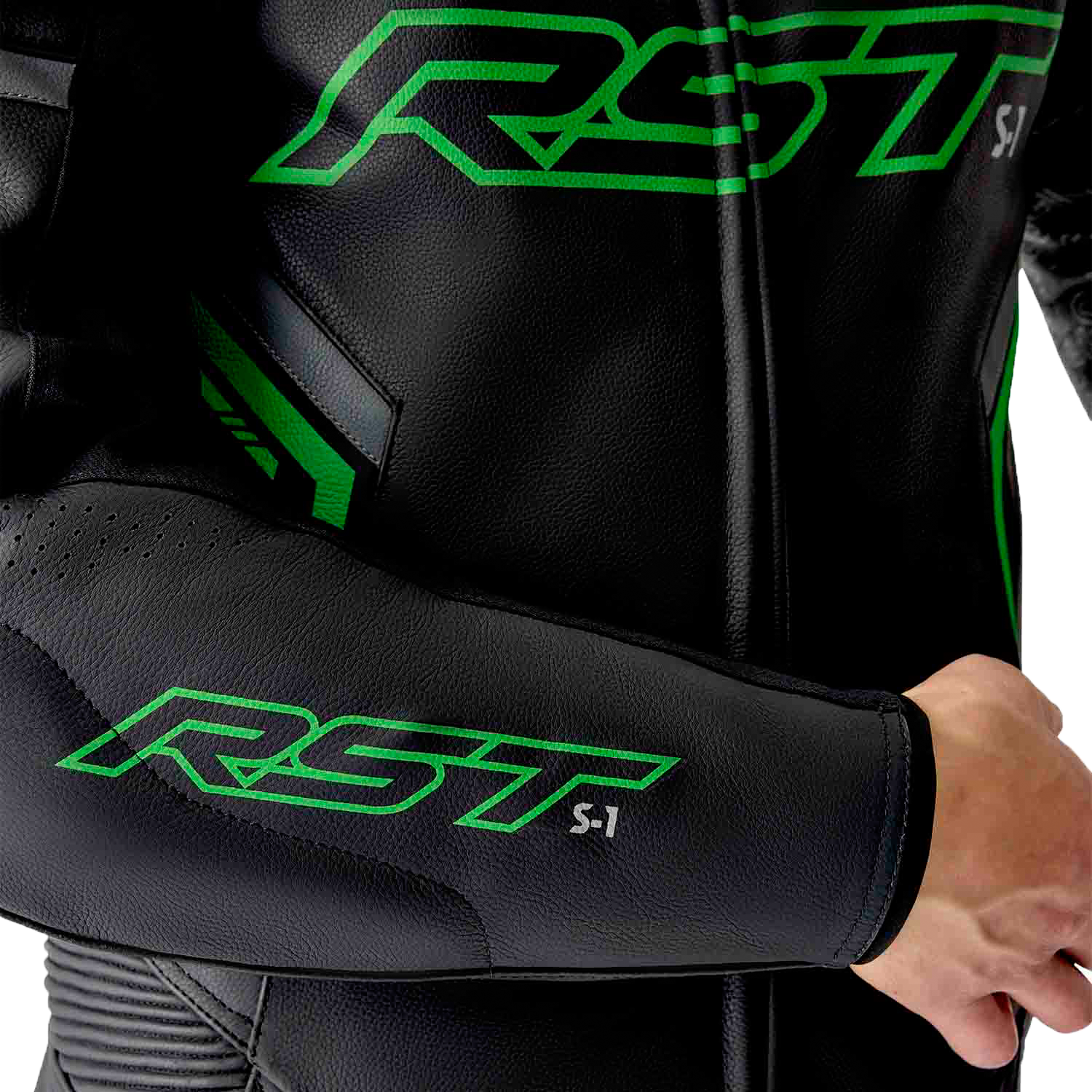 S1 D3o Suit Blk/Gry/Flo Grn Leather Lg