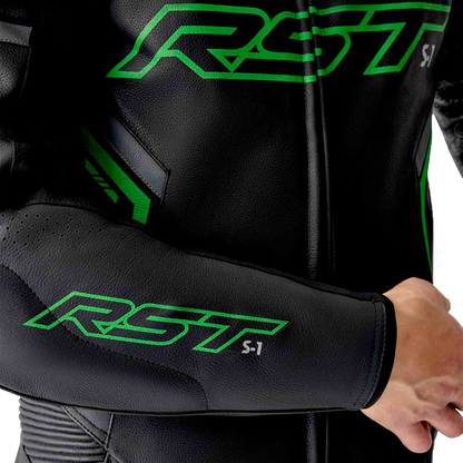 S1 D3o Suit Blk/Gry/Flo Grn Leather Lg