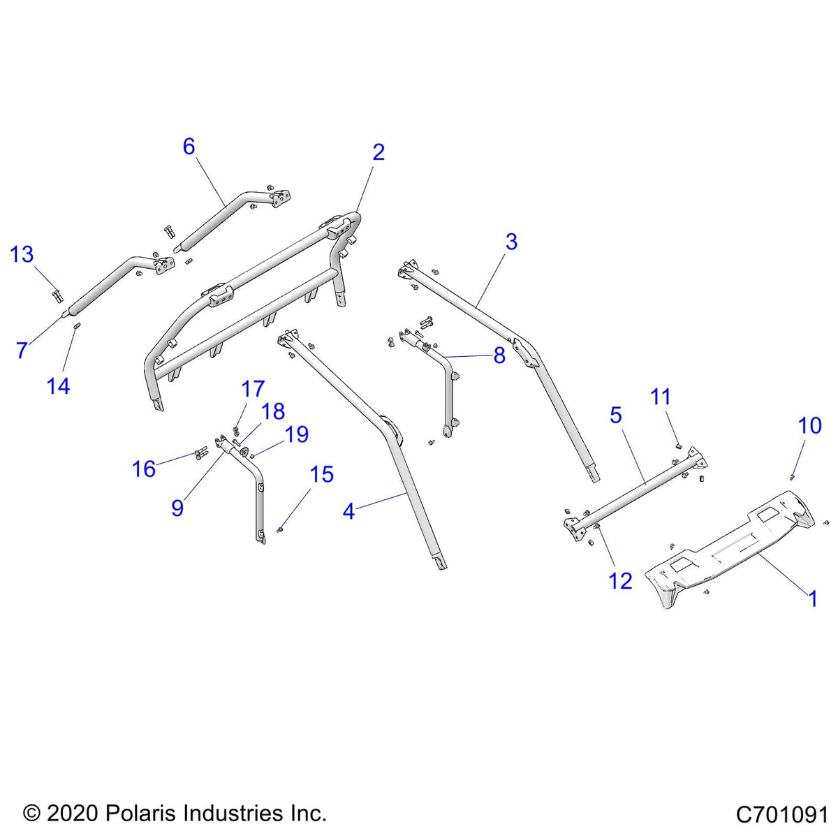 Polaris RZR Right Hand Rops, Matte Black, Genuine OEM Part 1019133-458, Qty 1