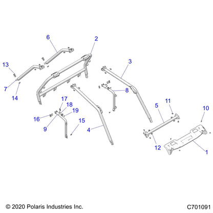 Polaris RZR Right Hand Rops, Matte Black, Genuine OEM Part 1019133-458, Qty 1
