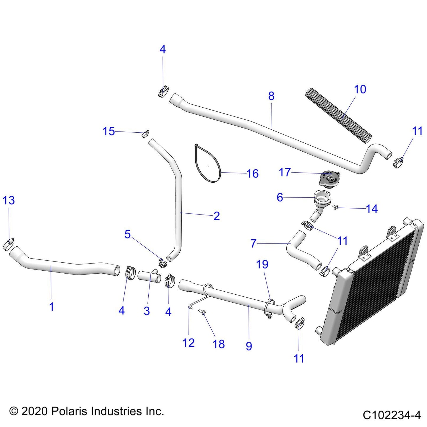 Polaris ATV Radiator Hose, Lower, Touring, Genuine OEM Part 5415340, Qty 1