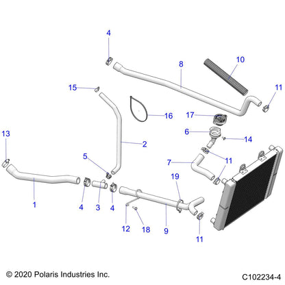 Polaris ATV Radiator Hose, Lower, Touring, Genuine OEM Part 5415340, Qty 1