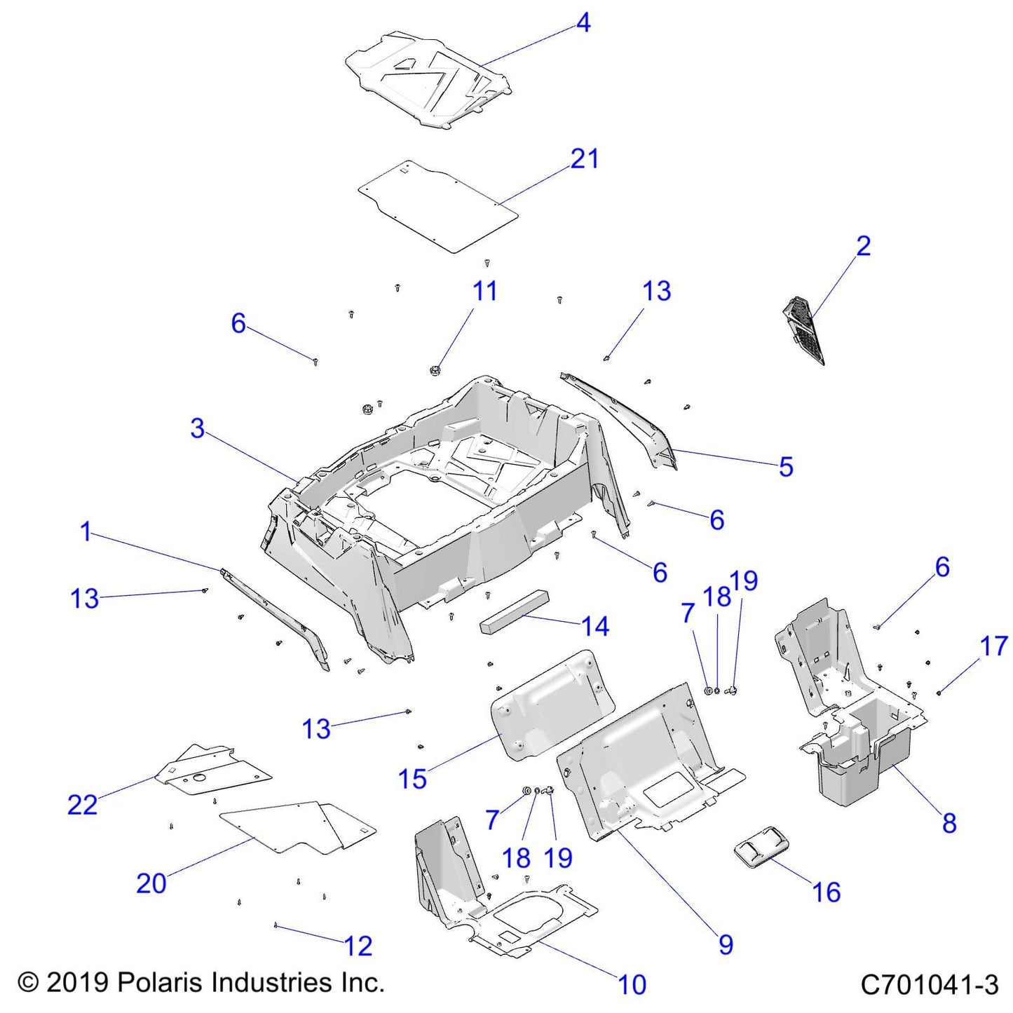 Polaris RZR Panel Divider, Rear, Right, Gloss Black, Genuine OEM Part 5438957-070, Qty 1