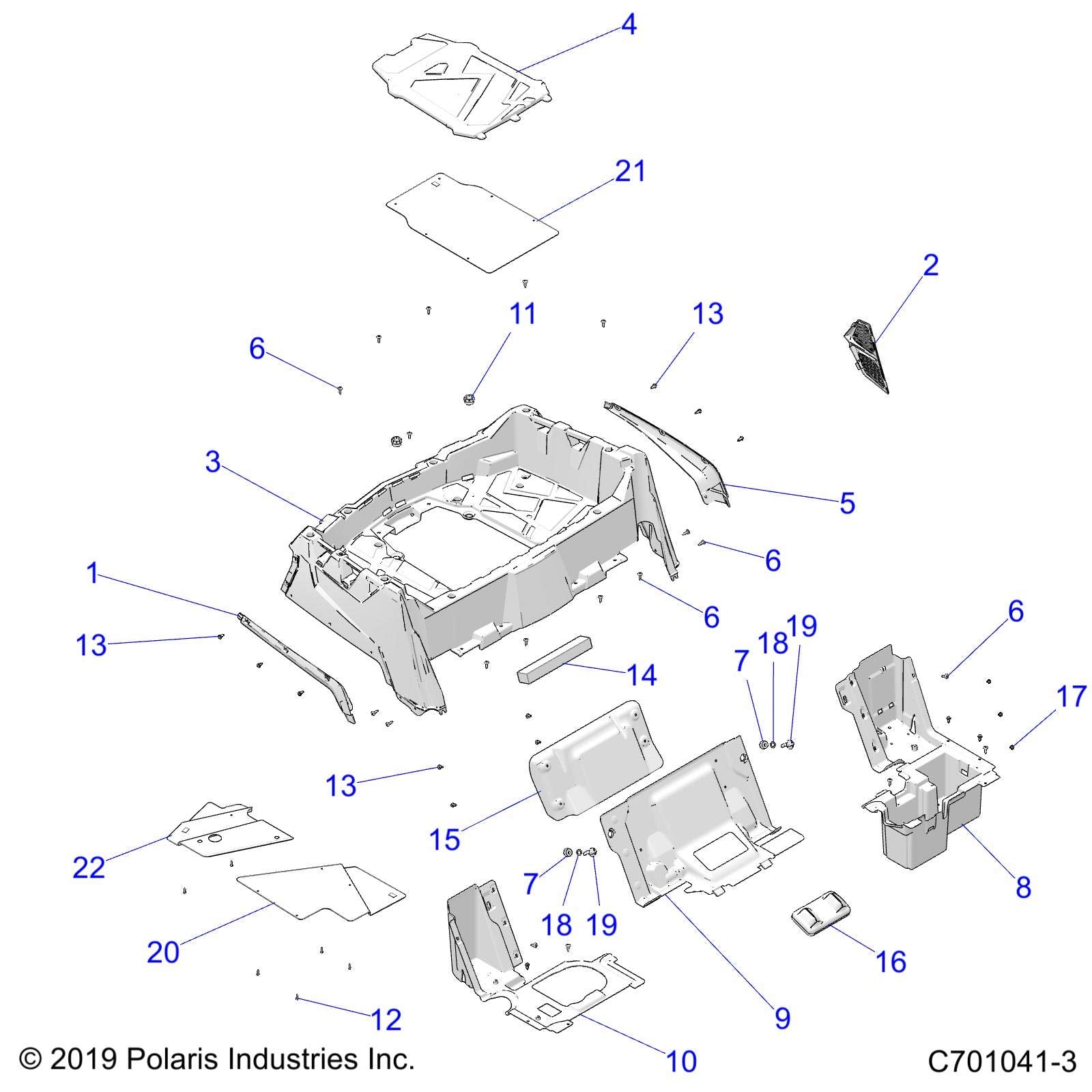 Polaris RZR Panel Divider, Rear, Right, Gloss Black, Genuine OEM Part 5438957-070, Qty 1