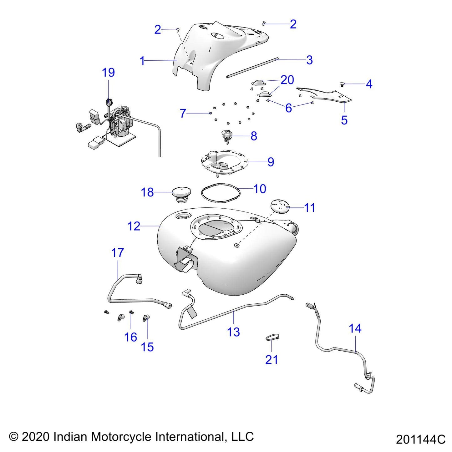 Indian Motorcycle Fuel Pump Sender Assembly, Filter, Genuine OEM Part 2522160, Qty 1