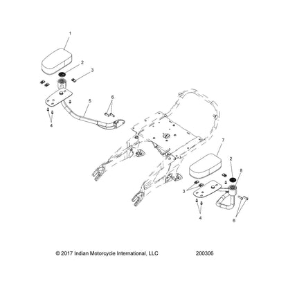 Indian Motorcycle Armrest Assembly, Left, Chrome, [Incl. 2], Genuine OEM Part 1024645-156, Qty 1