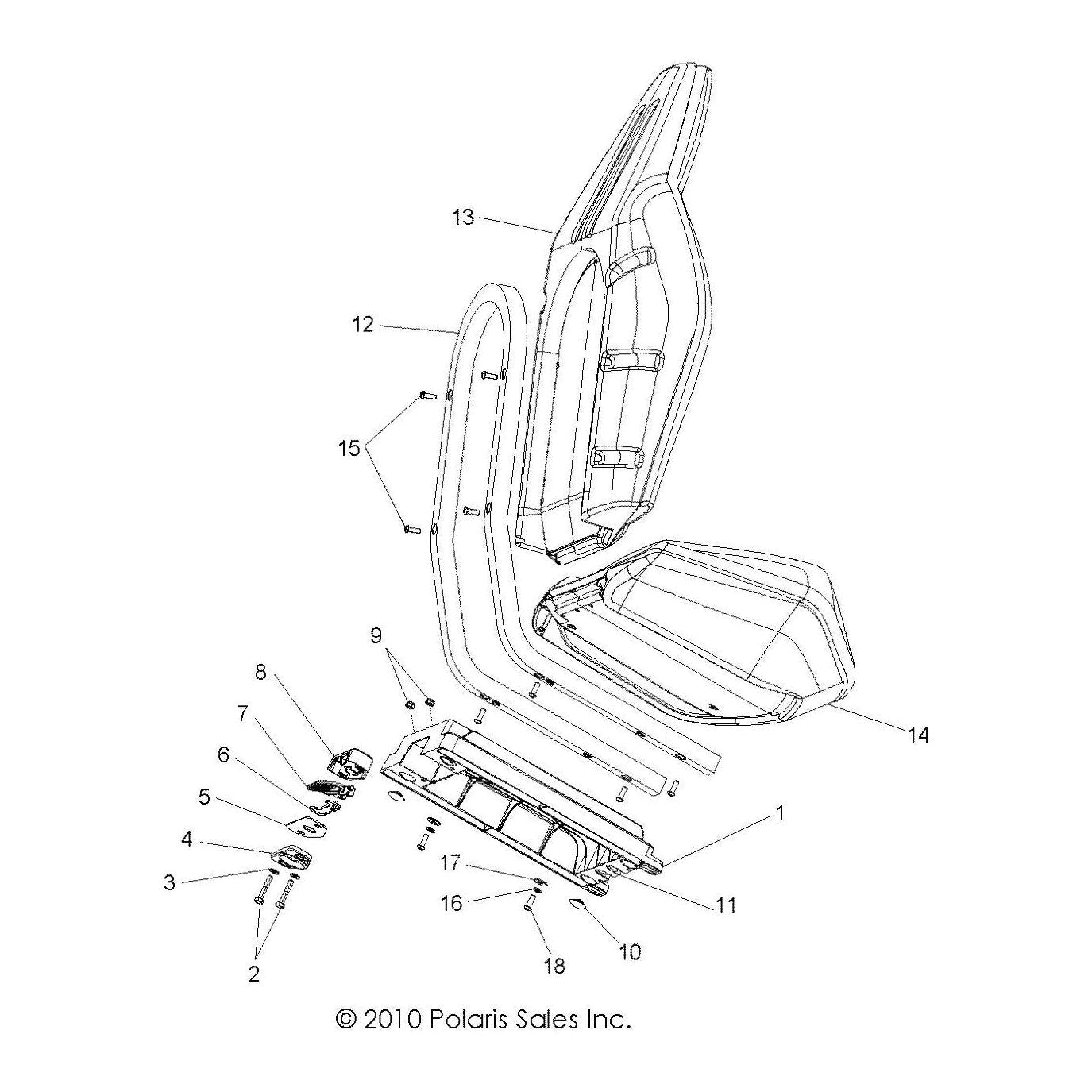 Polaris RZR Seat Bottom Assembly, Black/White, Genuine OEM Part 2684964, Qty 1