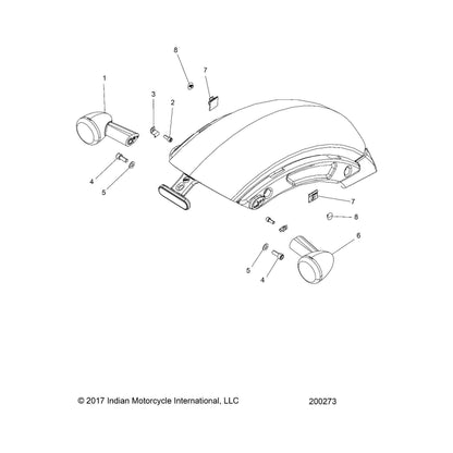 Polaris Indian Motorcycle LED Turn Signal Assembly, Rear, Left, Cruiser Black, Genuine OEM Part 2414203-266, Qty 1