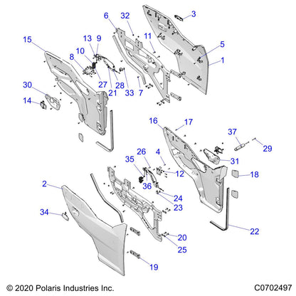 Polaris Ranger PANEL-DOOR,OUT,FRT,LH,M.WT.PL, Genuine OEM Part 5454342-520, Qty 1