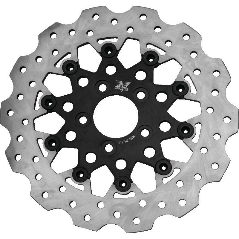 Twin Power 08-Up FLH FLT Rear 11.8 Scalloped Floating Rotor Black Mesh