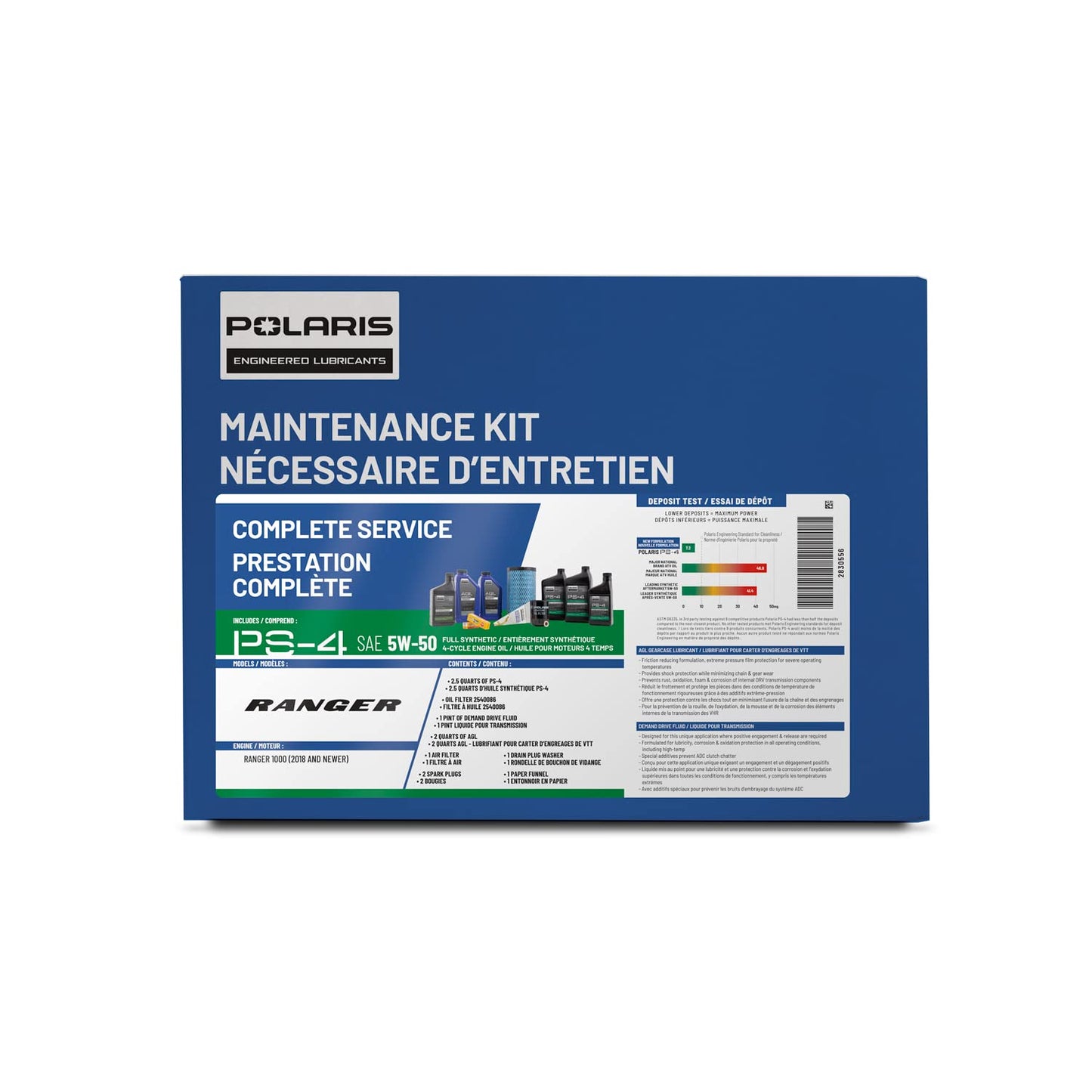 Polaris Service Kit for RANGER 1000 XP, 1000 CREW XP Models and More, Includes Demand Drive Fluid, AGL Fluid, PS-4 5W-50 Full Synthetic Oil, 1 Air Filter, 1 Oil Filter, 2 Spark Plugs - 2830556