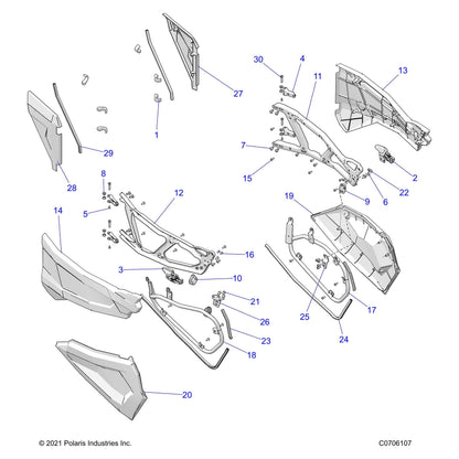 Polaris RZR Bolster Cover Panel, Left, Genuine OEM Part 5450755, Qty 1