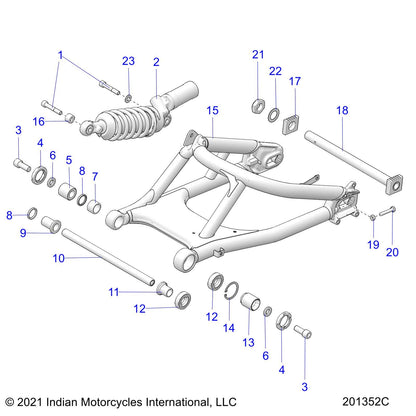 Indian Motorcycle Swingarm Assembly, Steel, Indian Red, Genuine OEM Part 1024289-639, Qty 1
