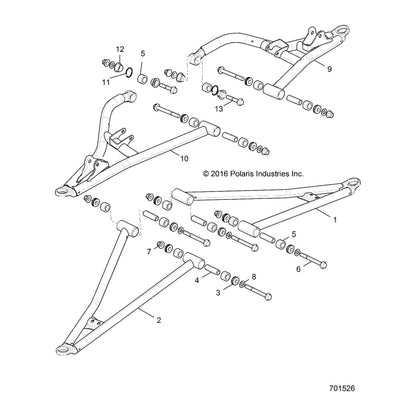 Polaris Ranger Control Arm, Front, Lower, Right Side, Orange Burst, Genuine OEM Part 1021417-647, Qty 1