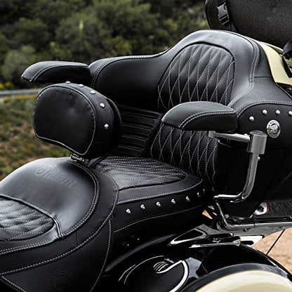 Indian Motorcycle Passenger Armrest Pads, Pair, Fits Specific Chieftain, Roadmaster, Chief, Springfield Models Equipped With Trunk, Black Genuine Leather, for Comfort and Support - 2880041-01