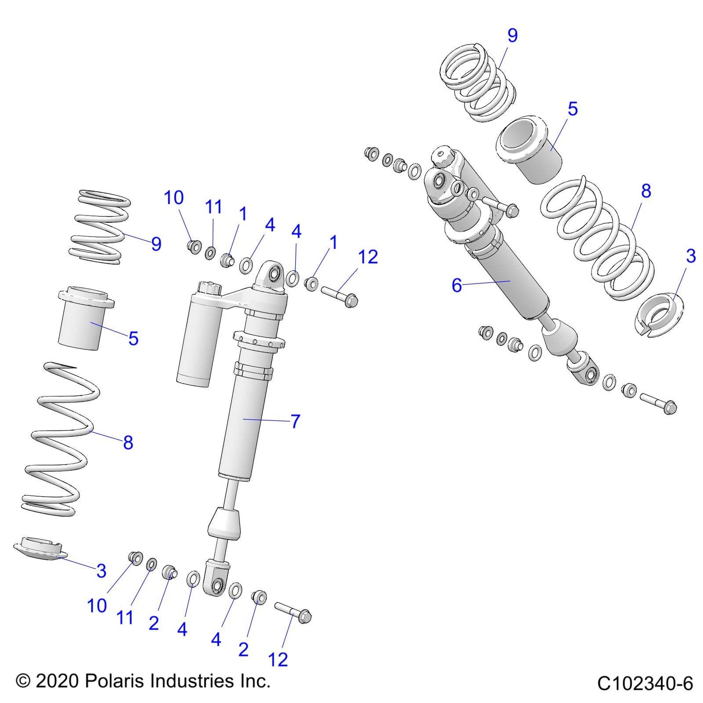 Polaris ATV Shock-Front, WE2.0, WL 55, Triple-adj, Right, Genuine OEM Part 7045178, Qty 1
