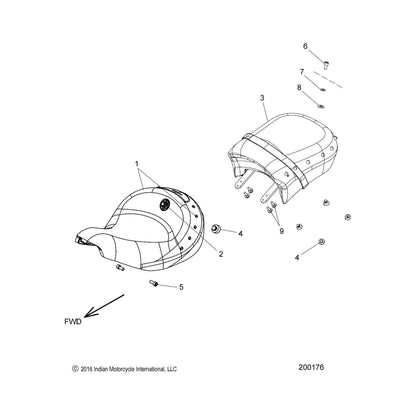 Indian Motorcycle Passenger Seat Assembly, Black, Genuine OEM Part 2686581-01, Qty 1