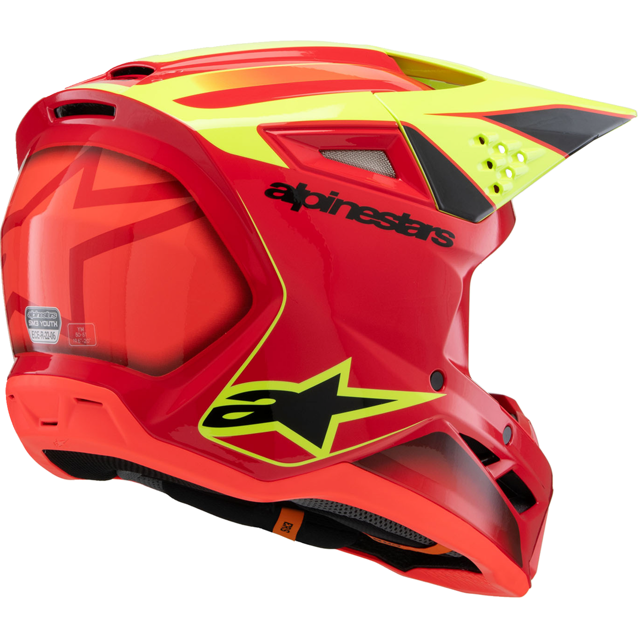 ALPINESTARS Youth SM3 Helmet - Fray - Gloss Red/Yellow Fluo/Black - Large 8301625-3051-YL