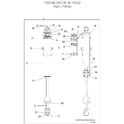Polaris ATV Shock-RR, WE2.0, WL 55,Piggy-Back, Genuine OEM Part 7045018, Qty 1