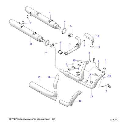 Indian Motorcycle Exhaust Crossover Tube Weld, Left, Chrome, Genuine OEM Part 1262341-156, Qty 1