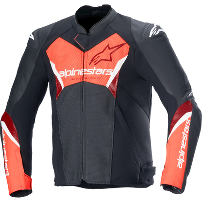 ALPINESTARS Faster v3 Airflow Leather Jacket - Black/Red Fluo - US 46 / EU 56 3103625-1030-56