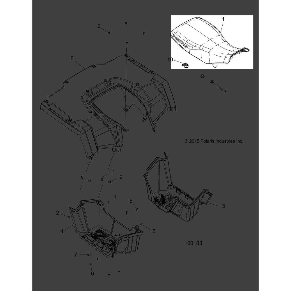 Polaris ATV Seat Cover Assembly, White Decal, Genuine OEM Part 2686207, Qty 1