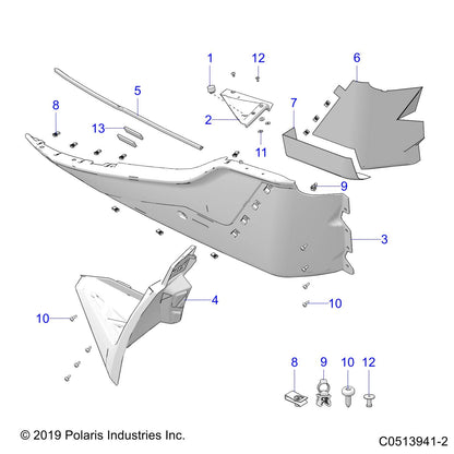 Polaris Slingshot Splash Guard, Left, Genuine OEM Part 5454968, Qty 1