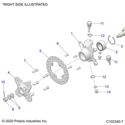 Polaris ATV Steering Knuckle, Machined, Right, Genuine OEM Part 5142904, Qty 1