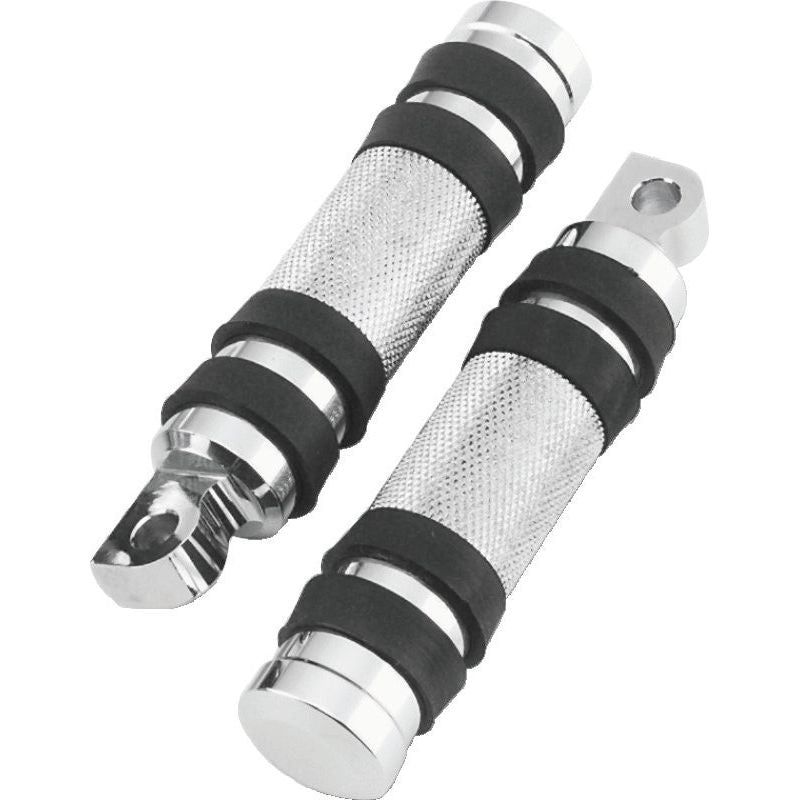 Bikers Choice Big Twin & XL Chrome Knurled Male Mount Footpegs W/Rubber Bands Pr.